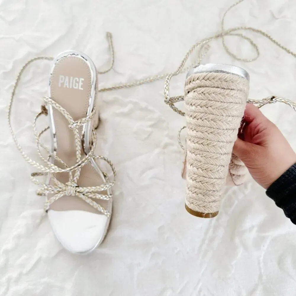 PAIGE Braided Metallic Ankle-Strap Platform Espadrilles Size 9 New